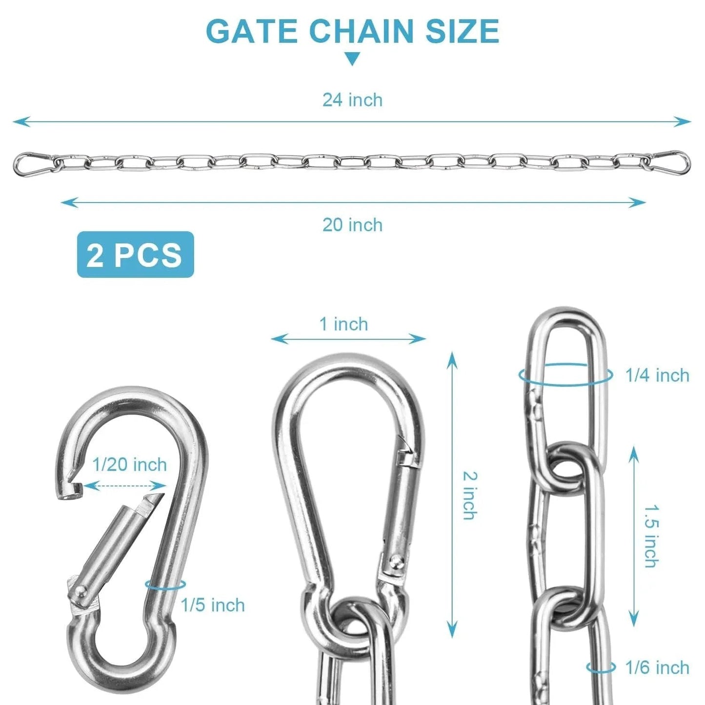 Diagram showing Two Pack Stainless Steel Gate Chain Lock For Outdoor Fences With Carabiner 24 Inch 5/32 Inch Links