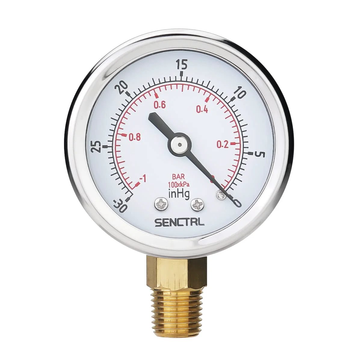 Heavy Duty 30 InHg Vacuum Pressure Gauge With Two Inch Dial And One Quarter NPT Lower Mount Built To Last In Waterproof Stainless Steel Case For HVAC Tube Tester Pneumatic Systems And Hand Pump SENCTRL