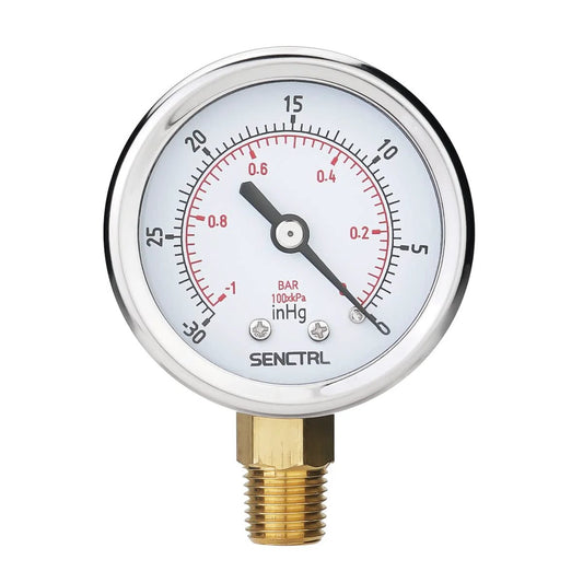 Heavy Duty 30 InHg Vacuum Pressure Gauge With Two Inch Dial And One Quarter NPT Lower Mount Built To Last In Waterproof Stainless Steel Case For HVAC Tube Tester Pneumatic Systems And Hand Pump SENCTRL