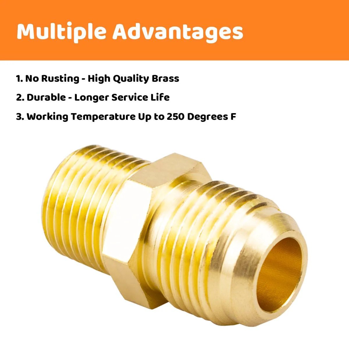 Heavy Duty Two Piece Tube Fitting Half Union Gas Adapter One Half Inch Flare To Three Eighths Inch NPT Male Pipe Coupler Brass Beefy Construction For Durable Corrosion Resistant Connections Besosay in brass with threaded ends