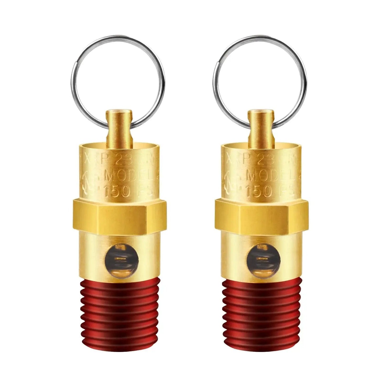 Two Pack One Quarter Inch NPT Air Compressor Pressure Relief Valves Brass Safety Check Valves 150 PSI, Male Threads