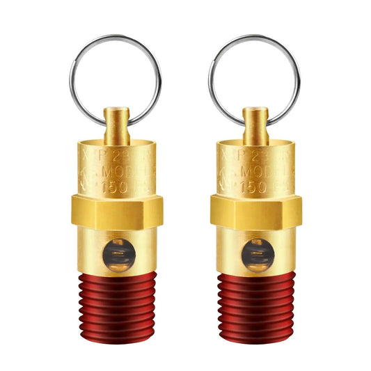 Two Pack One Quarter Inch NPT Air Compressor Pressure Relief Valves Brass Safety Check Valves 150 PSI, Male Threads