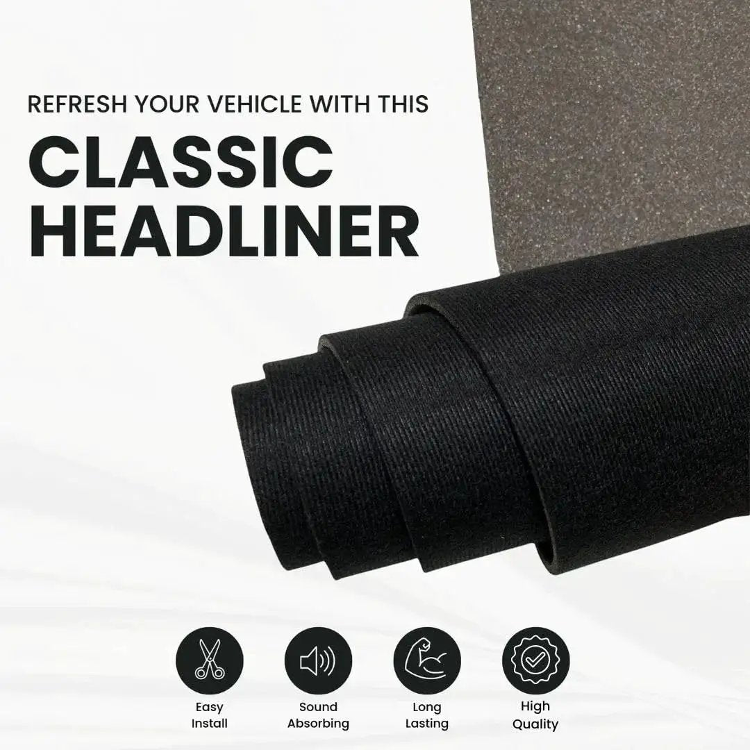Beige Headliner Fabric With Foam Backing For Car SUV Truck RV 60x54 rolled out with close-up of texture and backing