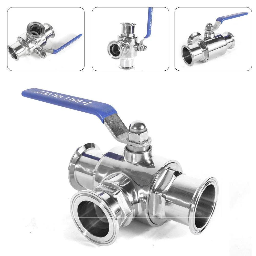 1.5 Inch Tri Clamp Sanitary Ball Valve With 3 Way Tee Port T Port PTFE Lined, Stainless Steel 304 Tri Clover Ferrule And 3 Silicone Gaskets, Great For Dairy, Beverage And Food Grade Lines, Easy Tightness Adjustment For Leak Free Fit.