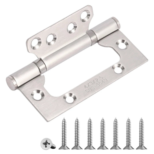 3 Pack Non-Mortise Stainless Steel Door Hinges 4 Inch By 3 Inch, Heavy Duty, Smooth Quiet Operation With Anti Rust Bearings, Silver