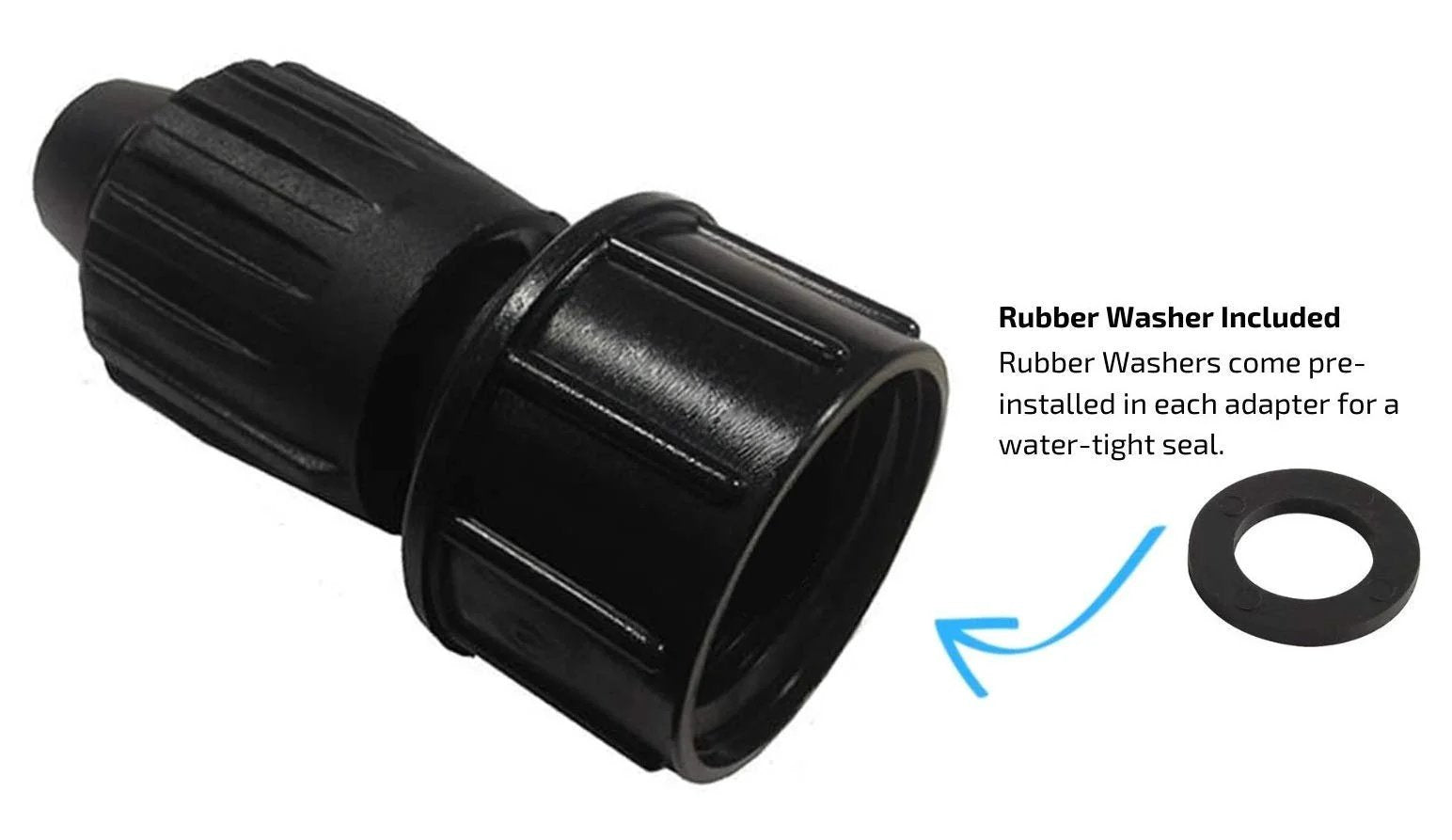 Effortless Drip Irrigation Tubing To Faucet Adapter One Half Inch To Three Quarter Inch FHT 3 Pack Reusable Connectors For Rain Bird Orbit Dig Toro And Other Brands Habitech with rubber washer