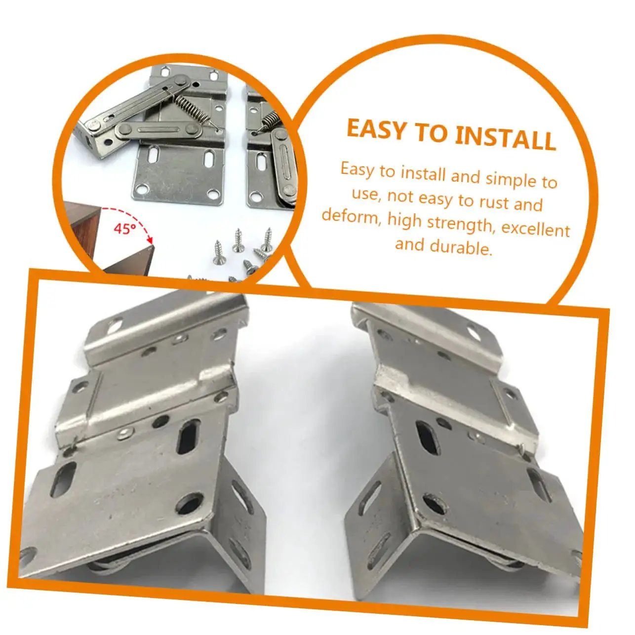 4 Pack Hidden Spring Hinges For Cabinets With Drop Leaf Support Easy To Install And High Load Bearing Capacity shown in metal