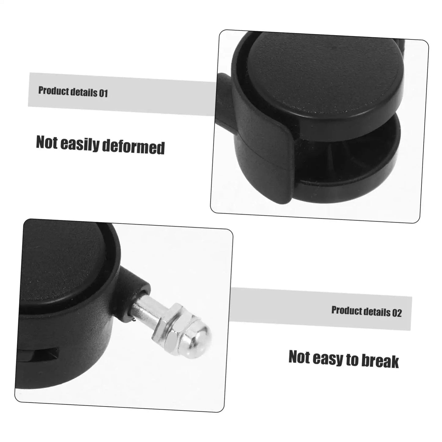 Close-up of replacement caster wheels with brakes for electric oil filled heaters and radiators, showing threaded stem swivel feature.