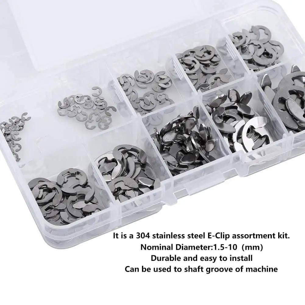 120 Piece E Clips Retaining Snap Ring Kit In 304 Stainless Steel With Plastic Storage Box Sizes M1.5 Through M10 Circlip Assortment
