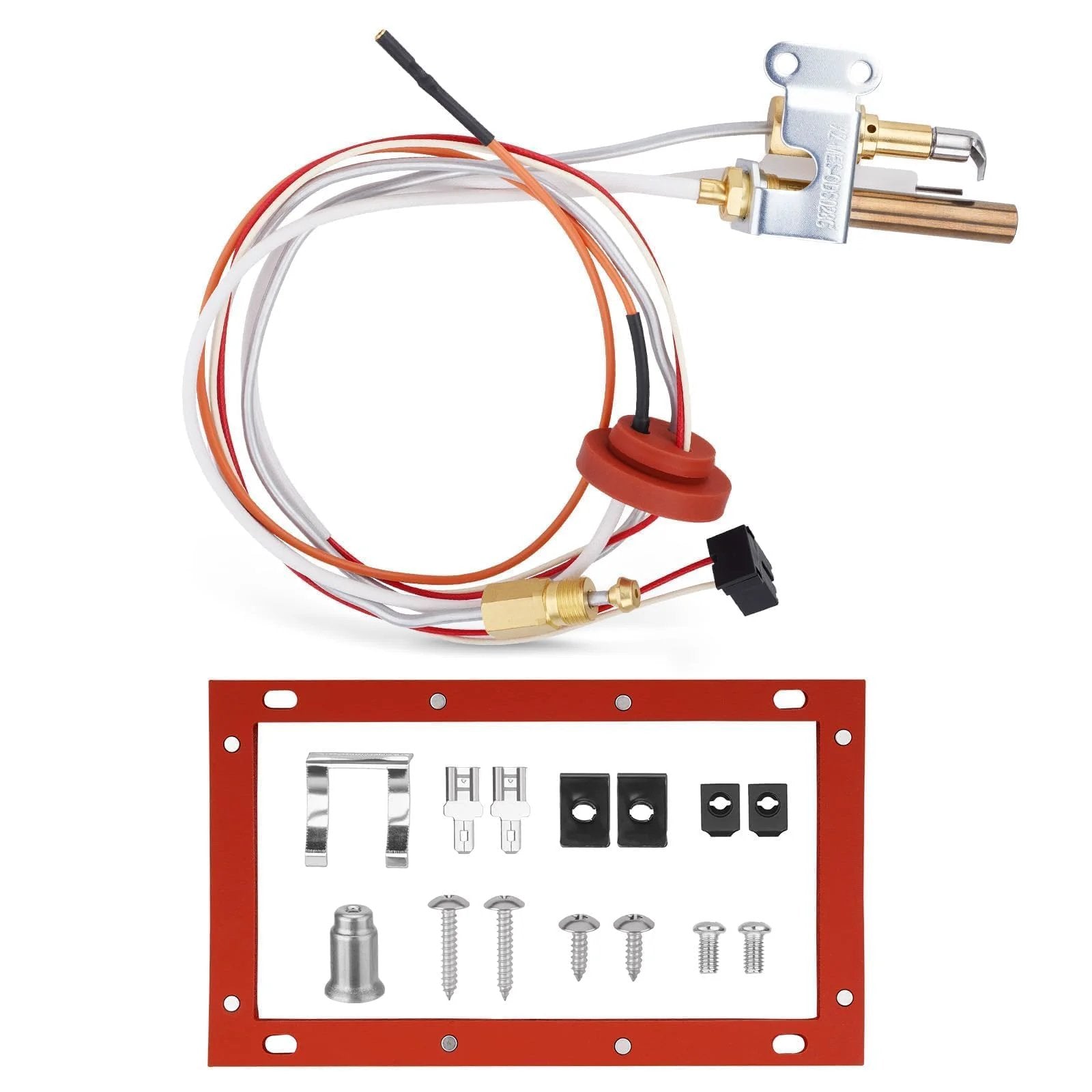 Plug And Play Pilot Assembly For Water Heater Ignition System With Thermopile And Sparker For Rheem Ruud Richmond Water Heaters NG With LP Orifice Replace SP20824 SP20754 SP21059 SP20800 Aging Resistant, showing valve line, mounting components, and connectors in detail.