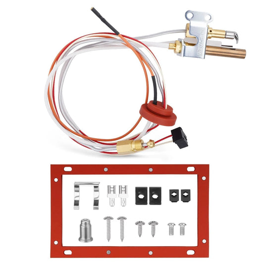 Plug And Play Pilot Assembly For Water Heater Ignition System With Thermopile And Sparker For Rheem Ruud Richmond Water Heaters NG With LP Orifice Replace SP20824 SP20754 SP21059 SP20800 Aging Resistant, showing valve line, mounting components, and connectors in detail.