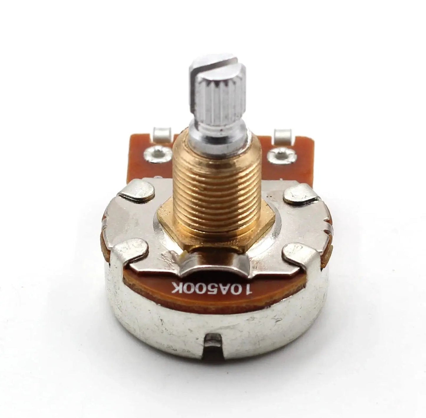 Four Pack Of 500K Short Split Shaft Audio Taper Potentiometers For Guitars With Low Friction Rotation And Three Eighths Inch Imperial Bushings