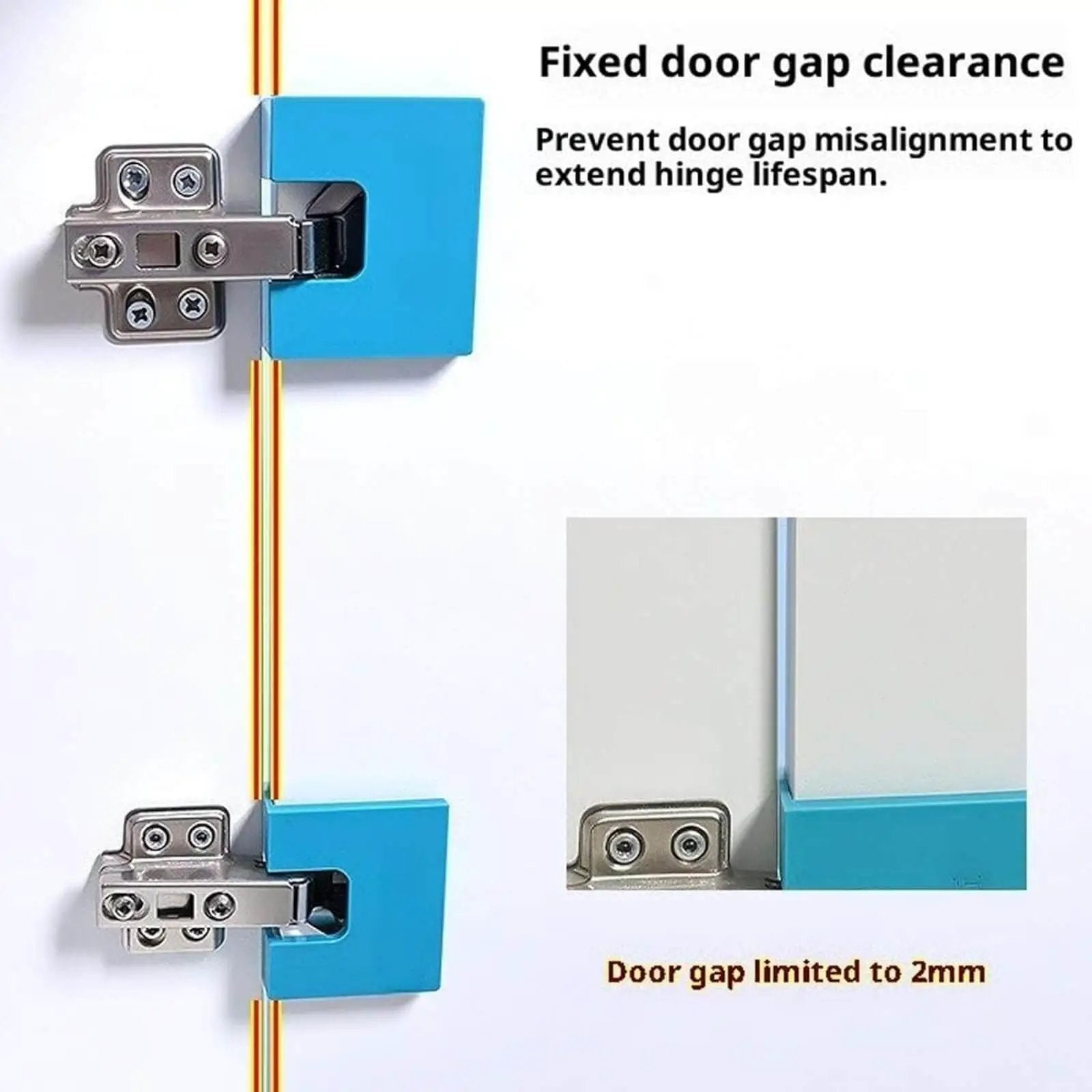 Effortless Magnetic Door Hinge Mate Kit for Quick Tool Free Installations showing fixed door gap with magnetic jig alignment.