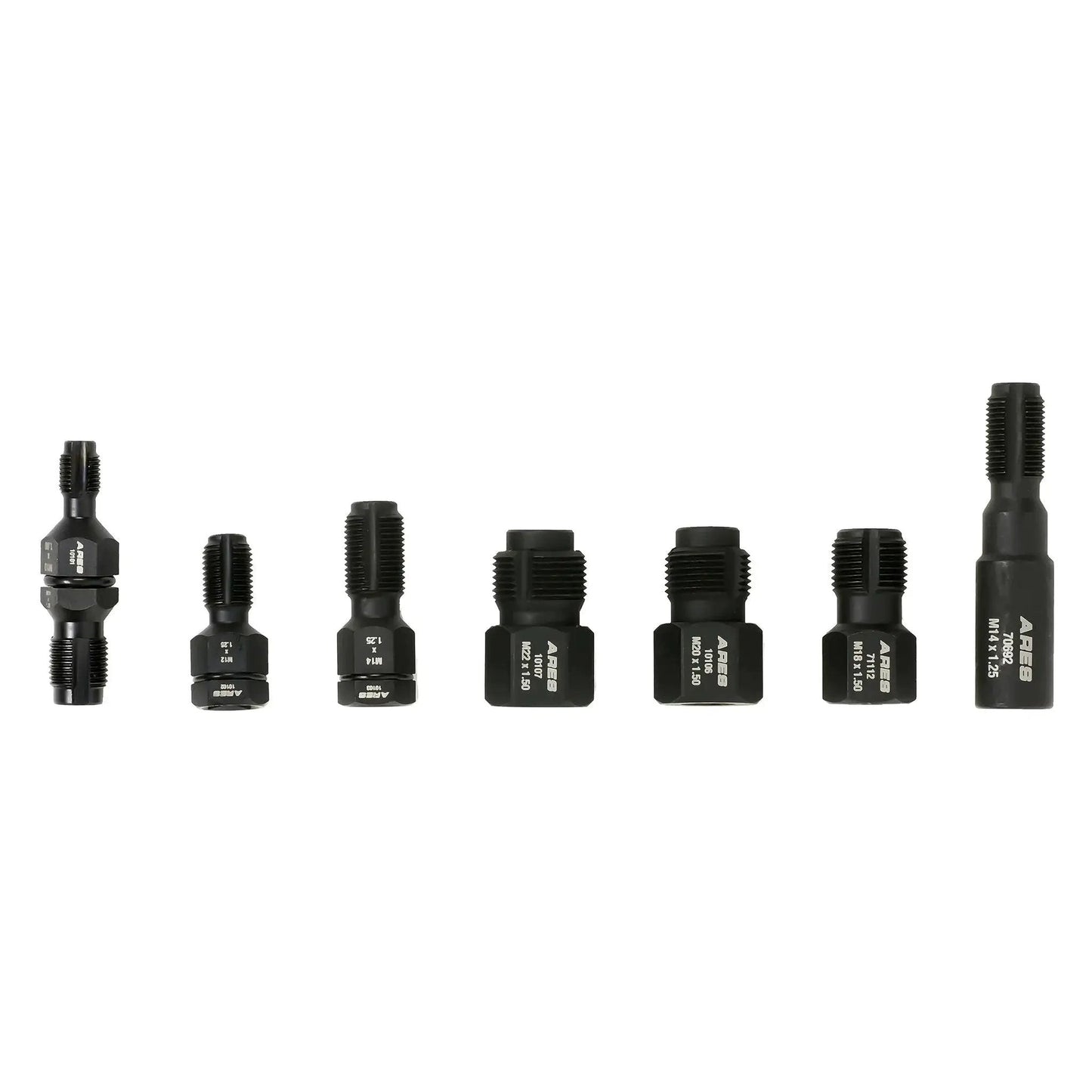 Front view of 7 Piece Master Thread Chaser Set for Automotive Repairs with Storage Case showing M10 to M22 sizes