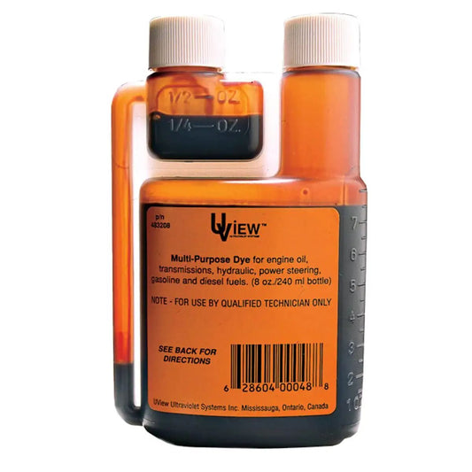 Multi-Purpose UV Dye For Leak Detection 8 Oz Bottle With Built In Measuring device for automotive fluid leaks