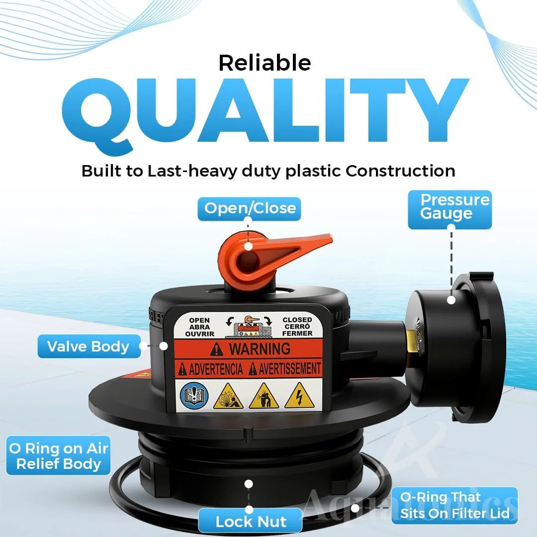 Replacement Manual Air Relief Valve Assembly With Pressure Gauge And O Rings For Hayward Pro Grid DE Filters And SwimClear Cartridge Filters Compatible With DEP 500 Series Durable Pool Filter Aquatonics