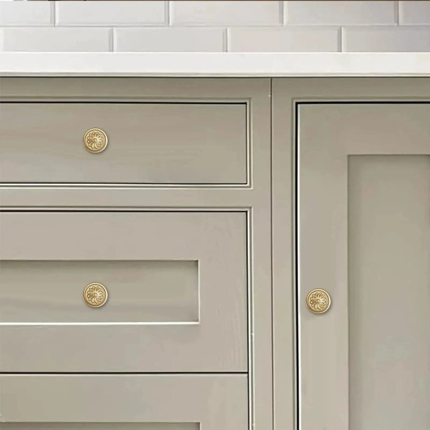 2 Pack 2.5 Inch Brushed Brass Cabinet Knobs With Vintage Backplates For Cabinets Doors And Drawers Bi Fold Door Knobs installed on cabinet