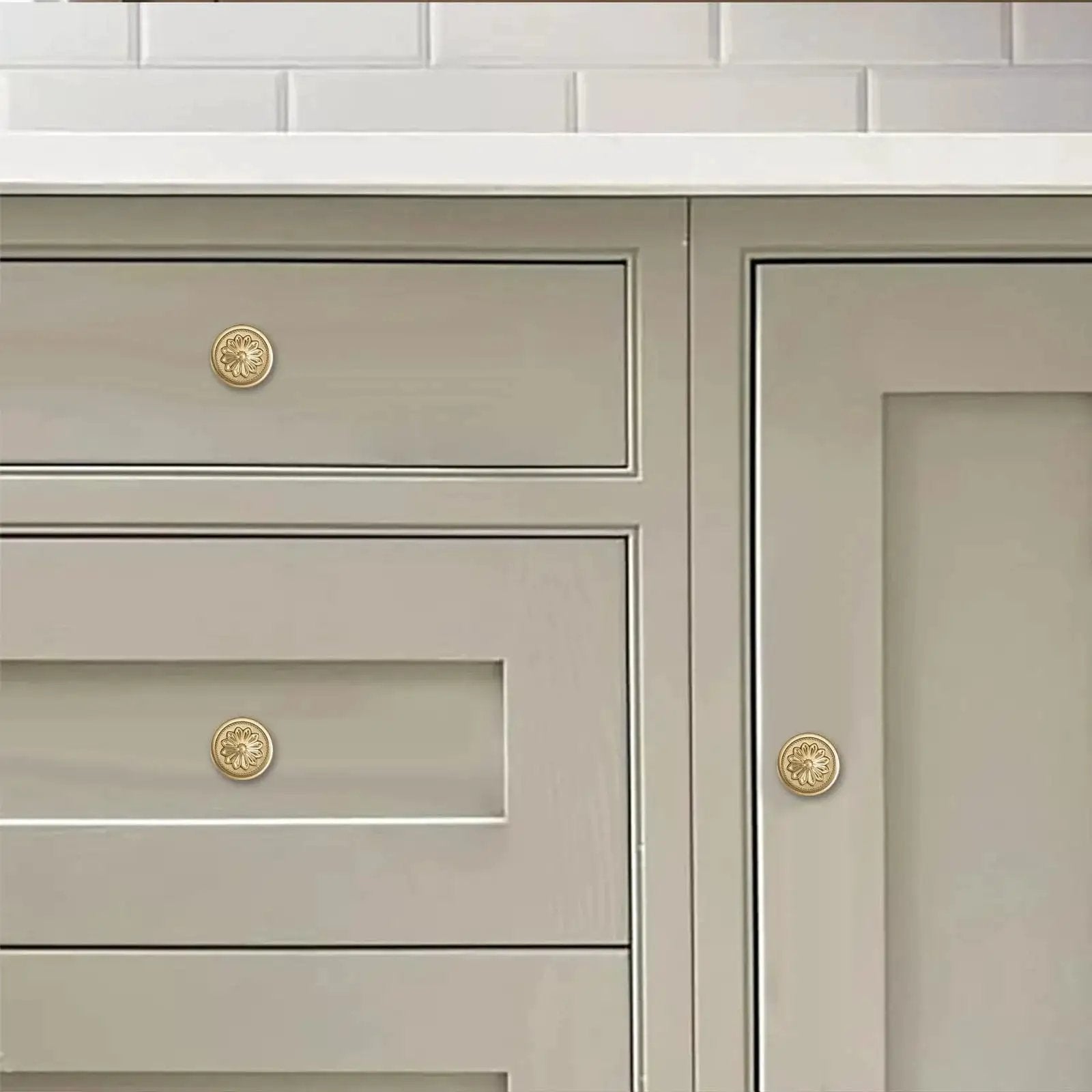 2 Pack 2.5 Inch Brushed Brass Cabinet Knobs With Vintage Backplates For Cabinets Doors And Drawers Bi Fold Door Knobs installed on cabinet
