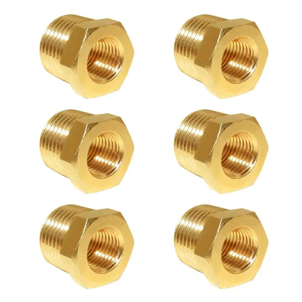 Brass Reducer Hex Bushing Half Inch NPT Male To Quarter Inch NPT Female Six Pack Pipe Fittings Adapter For Hose And Tube Connections