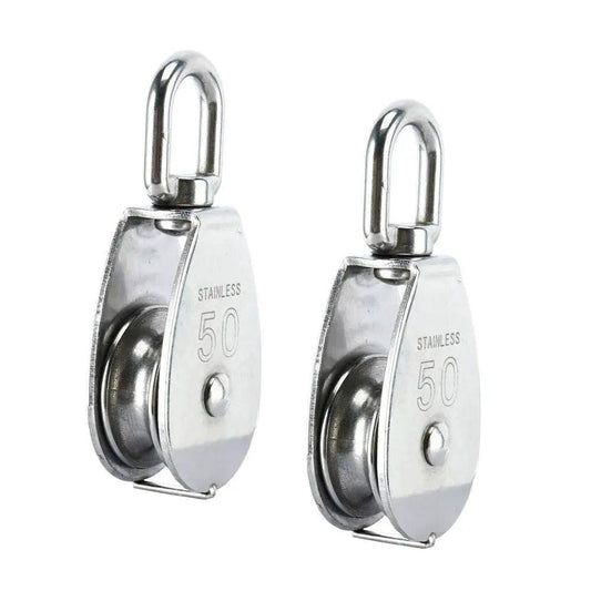 Two Pack M50 Single Pulley Block In 304 Stainless Steel For Lifting And Rigging Heavy Duty Wire Rope Hanging And Towing Wheel