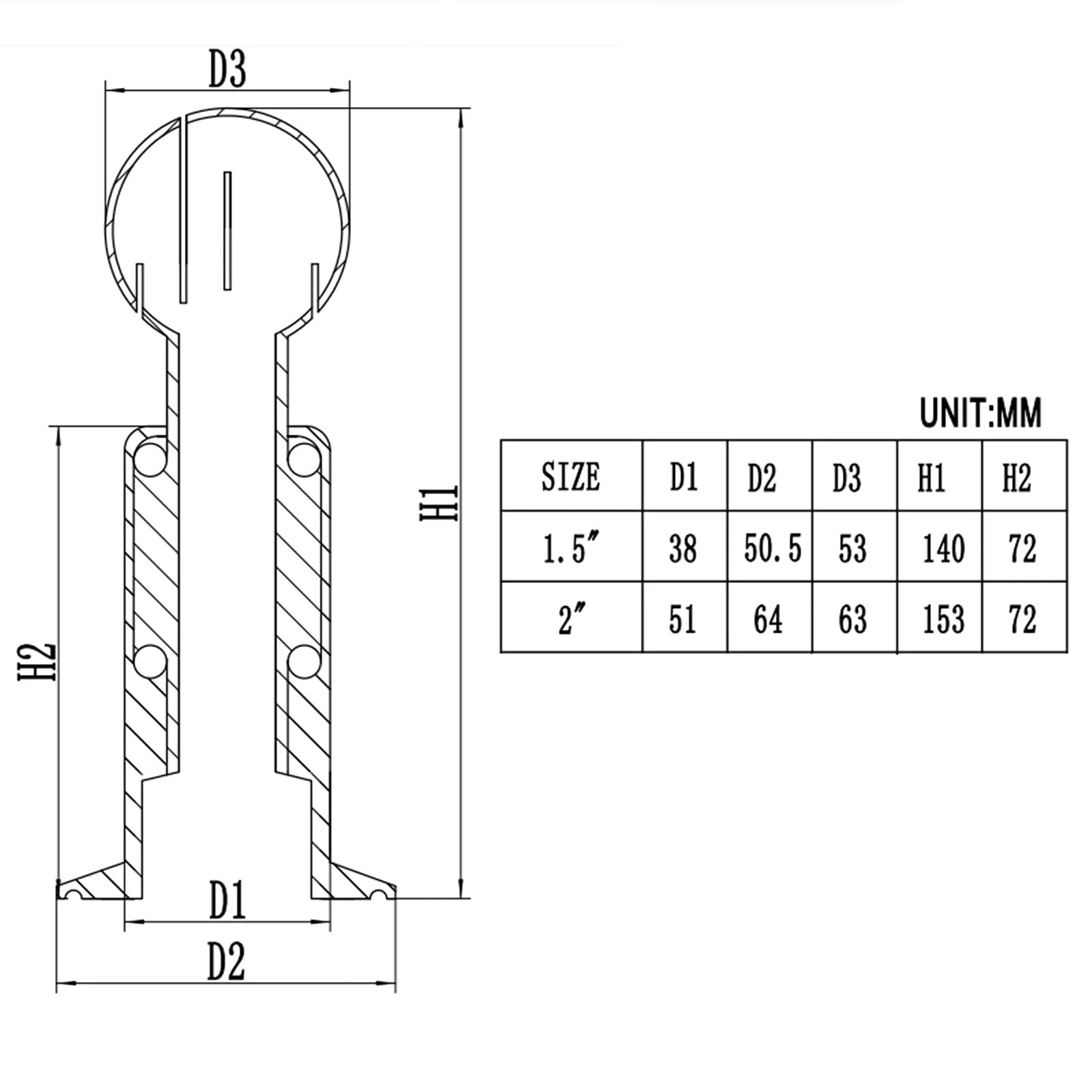 Diagram of Rotary Spray Ball CIP Tank Cleaner with Clamp Type 360 Degree Spray Pattern And 1.5 Inch Tri Clamp Connection.