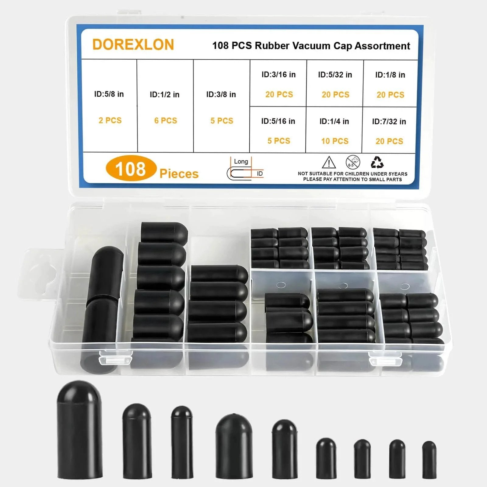 108 Piece Rubber Vacuum Caps Kit With Assorted Sizes For Carburetor And Engine Manifold Hoses Durable High Temp Resistant Rubber Caps Set In Storage Case For Automotive Projects
