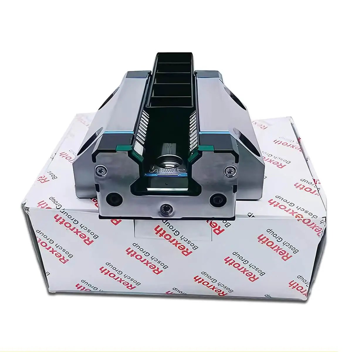 Single Slider Block R18536312X, Compact Slide Unit on packaging, sealed ball bearing replacement, precision guide compatible