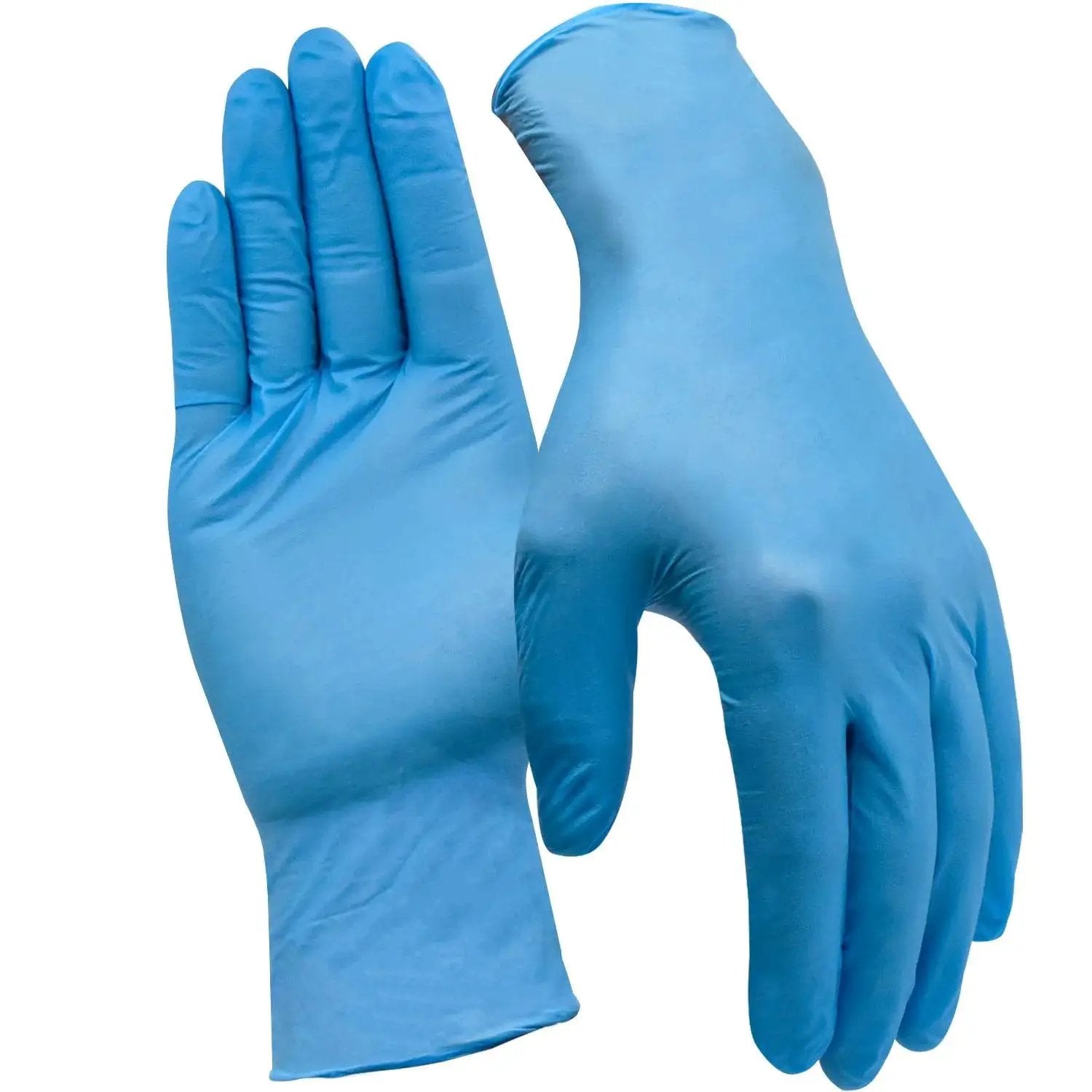 5 Mil Nitrile Gloves Latex Free Powder Free Textured Grip Automotive Cleaning, blue disposable gloves shown front and back view