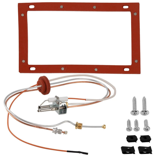 Pilot And Igniter Assembly Replacement Kit SP20075 SP20305A For Natural Gas Water Heater with gasket, screws, and clips.