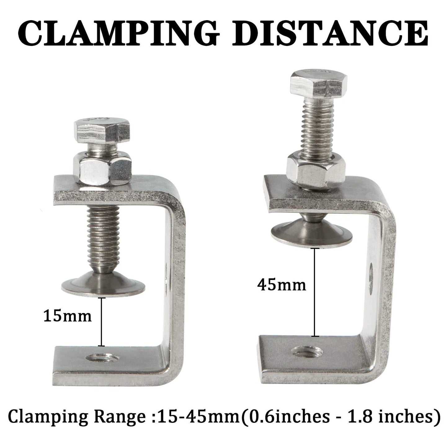 Heavy Duty 2 Pack Stainless Steel C Clamp G Clamp With Wide Jaw Openings for woodworking, welding, auto repair, clamping distance 15-45mm