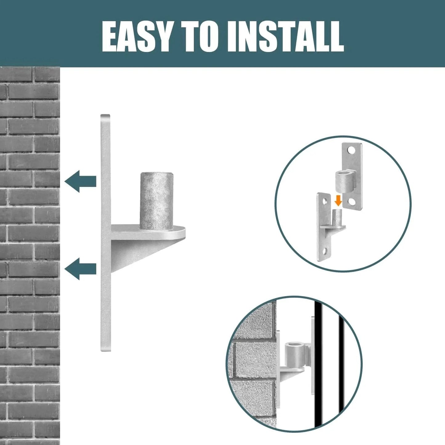 4 Pack Heavy Duty Gate Hinge Set Stainless steel hinges for wood and concrete walls shown easy to install