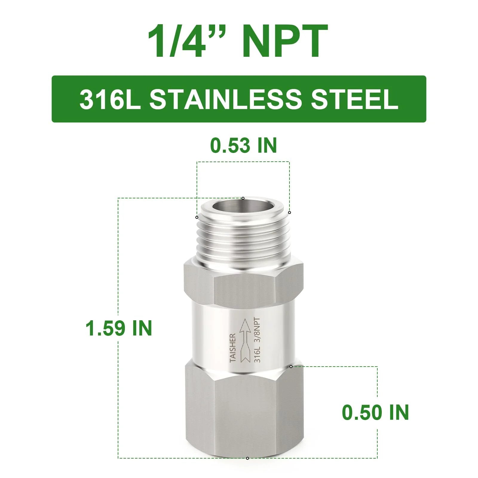 316L Stainless Steel Check Valve One Quarter Inch NPT Male To One Quarter Inch NPT Female Backflow Prevention One Way Non Return Valve For Industrial Piping Forged 316L Construction