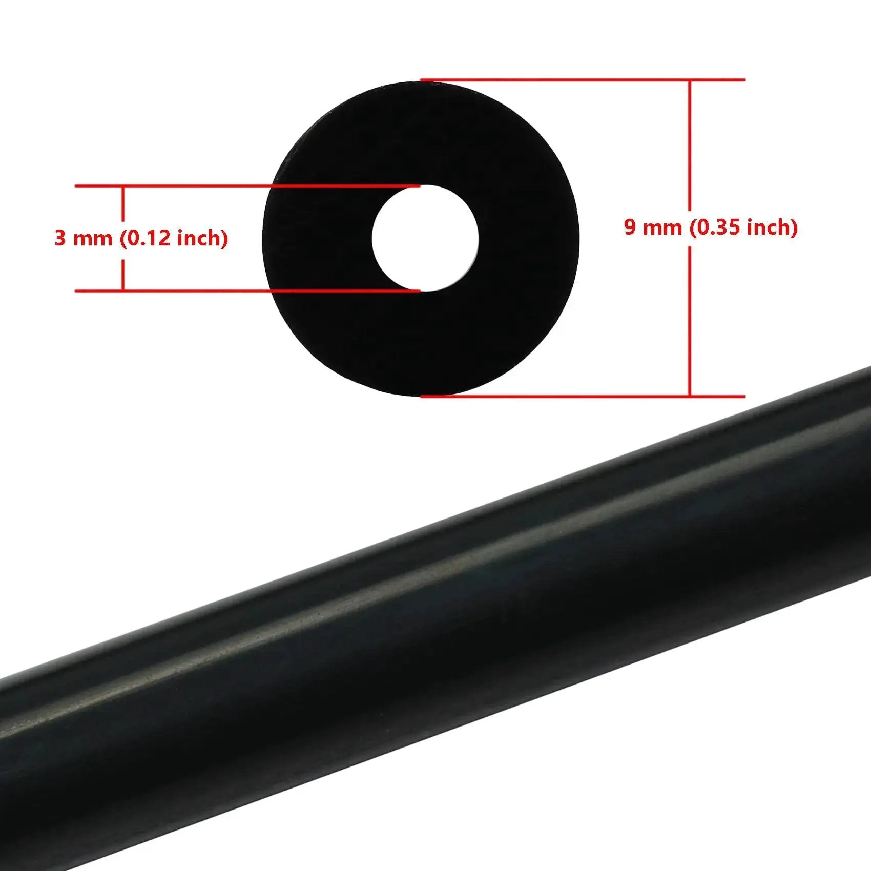 End view of Premium High Temperature Silicone Vacuum Tubing Hose For Air And Water, 5 Ft Long, 1/8 Inch ID, 3 Mm Wall, Black.