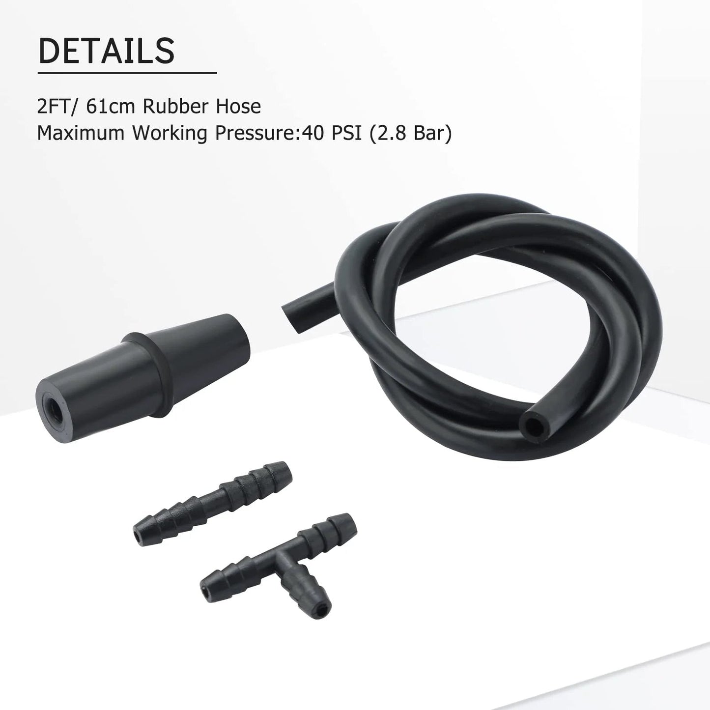 Coiled 2ft rubber hose and fittings for DIY Vacuum And Fuel Pump Tester Gauge Kit For Cars And Trucks, max pressure 40 PSI.