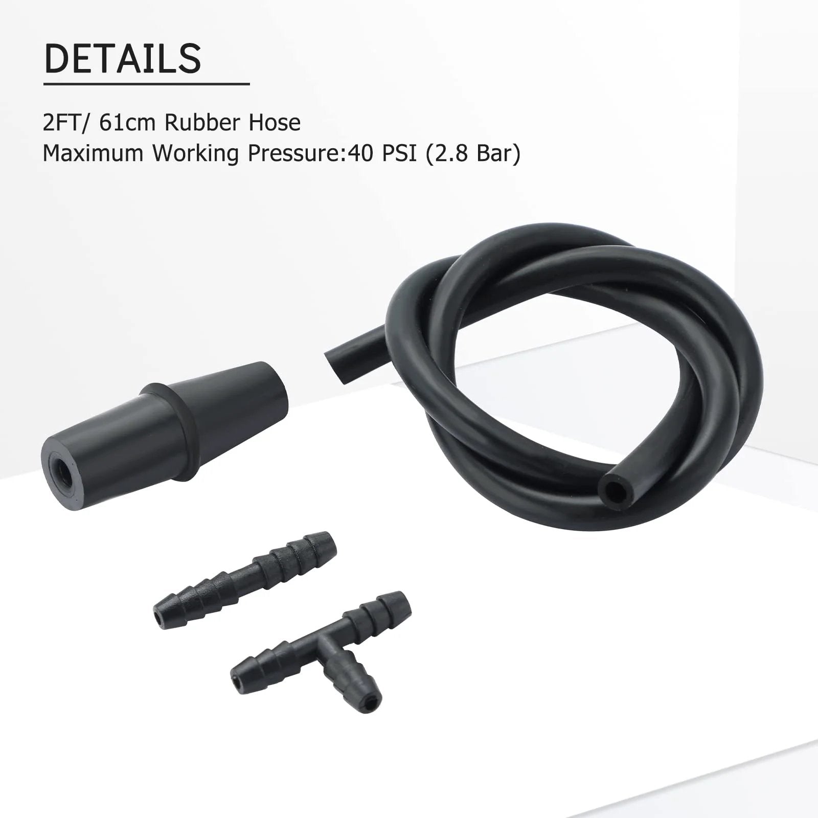 Coiled 2ft rubber hose and fittings for DIY Vacuum And Fuel Pump Tester Gauge Kit For Cars And Trucks, max pressure 40 PSI.