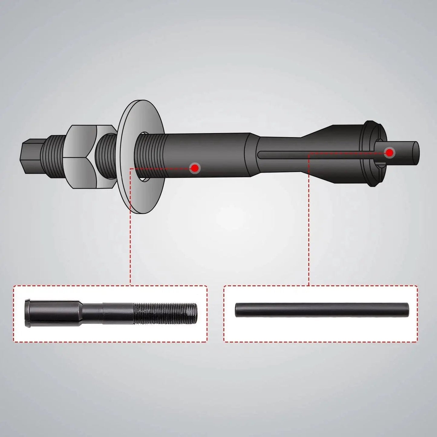Diagram of Single Engine Inner Camshaft Bearing Installer And Puller Tool for Harley Evolution, showing components and function.