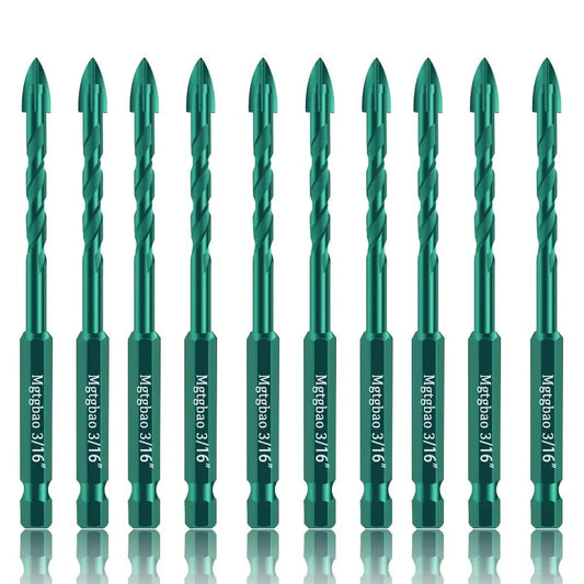 Front view of Green Concrete Drill Bit Set By Mgtgbao, 10 PC Three Sixteenths Inch Masonry Drill Bits with Tungsten Carbide Tip