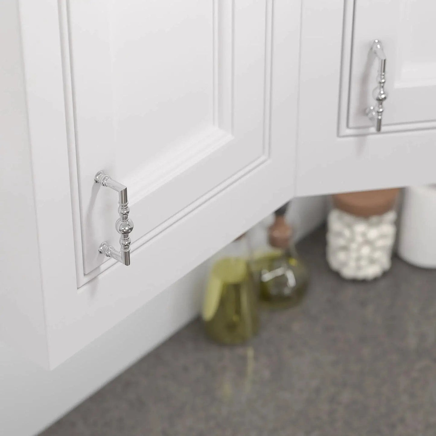 Firenze Collection Chrome Traditional Round Cabinet And Drawer Pull Handle on white kitchen cabinet door