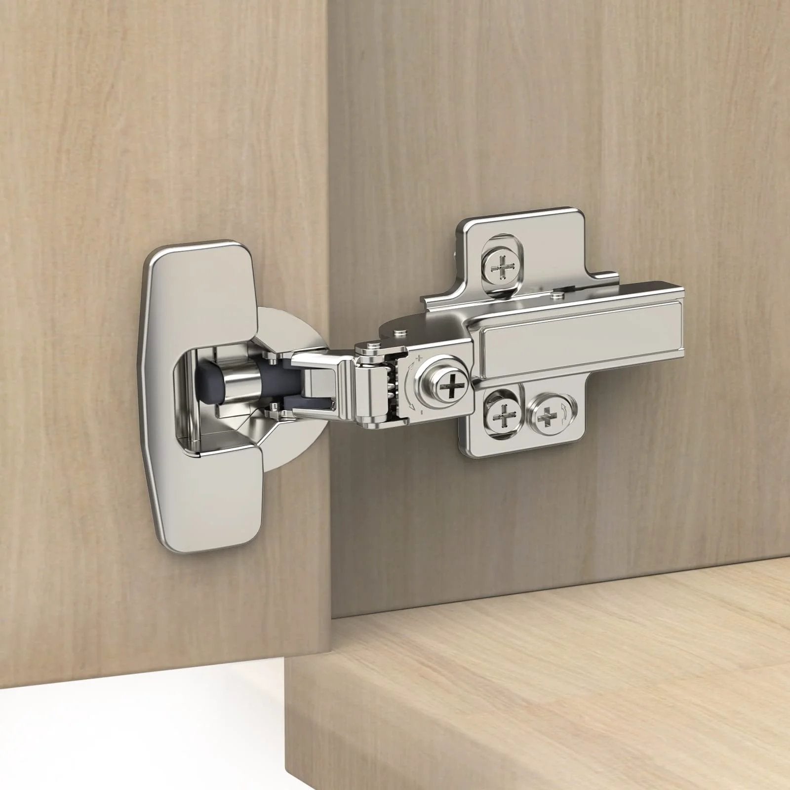 Side view of 10 Pack Frameless Inset Soft Close Concealed European Cabinet Hinges for Self Closing Doors Satin Nickel Finish