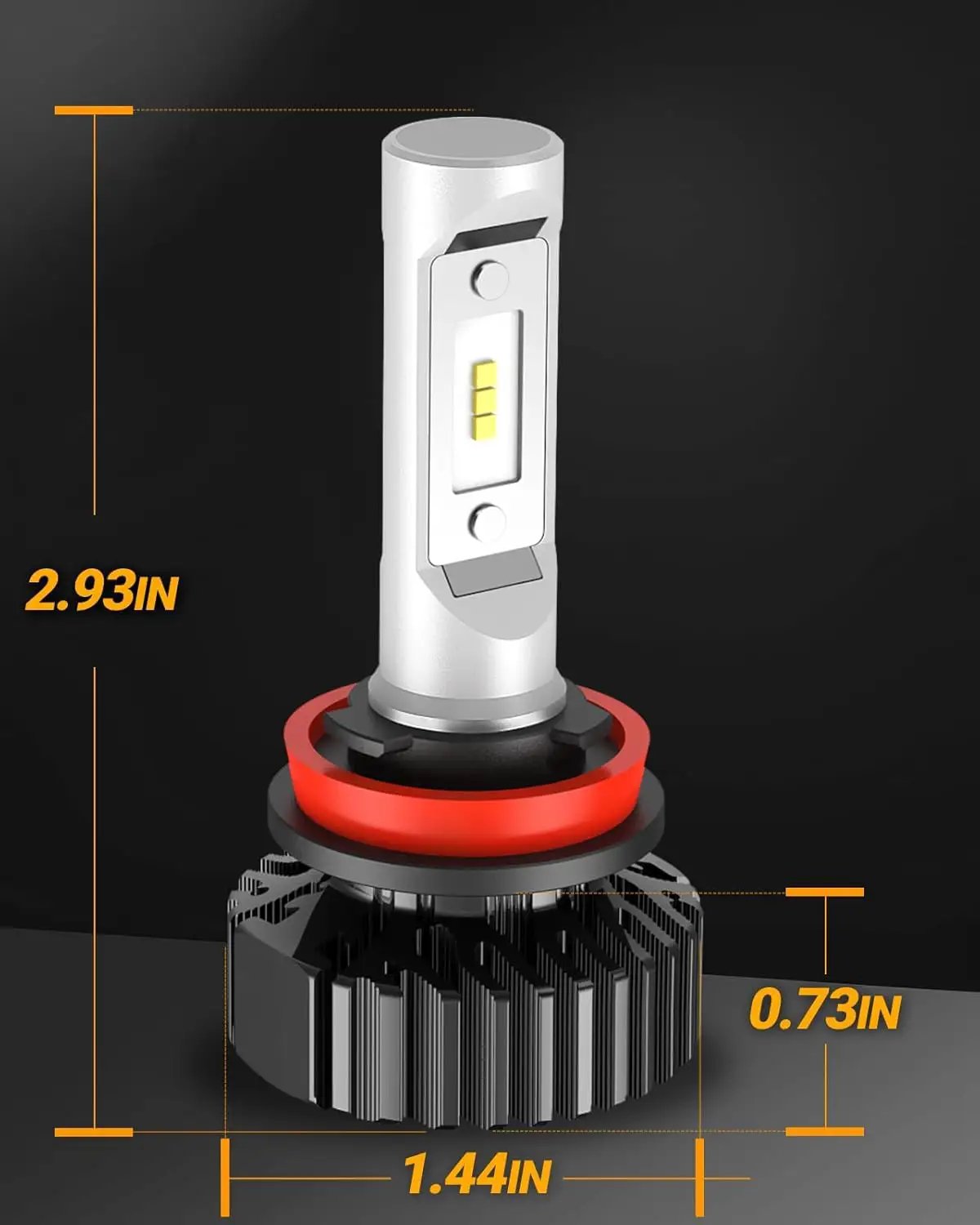 Ultra Bright H11 Fog Light Bulbs Pack Of 2 With Turbo Fan 30000 Lumens 6500K White IP67 Waterproof dimensions 2.93in height