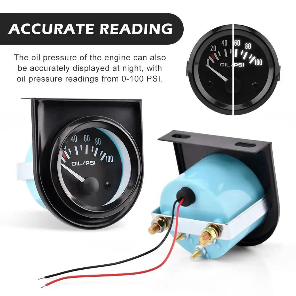 Two Inch Oil Pressure Gauge Kit 0 To 100 PSI For Universal Cars DC12V White LED Display With Sensor and Mount Frame