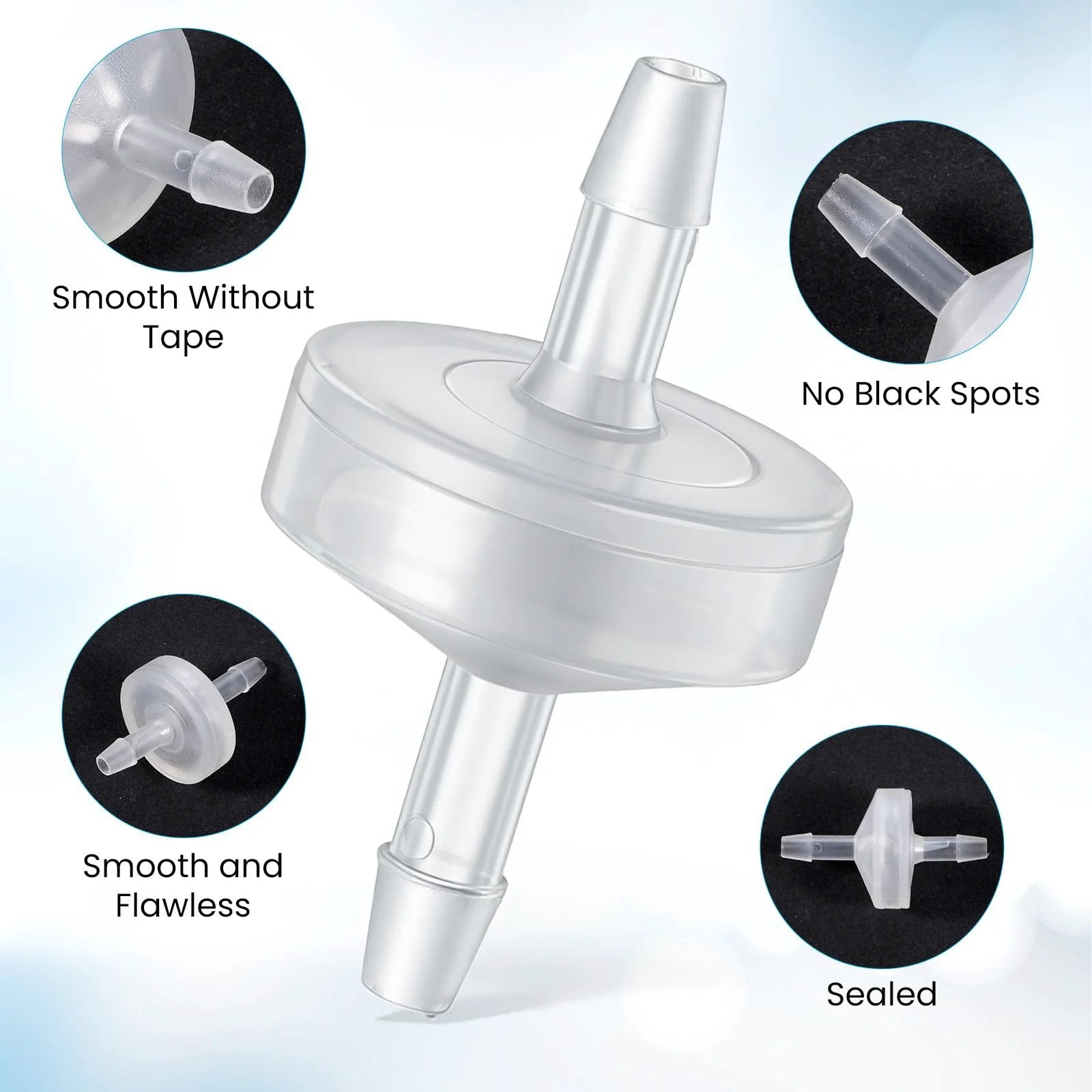 Detailed view of 10 Pack One Eighth Inch Plastic Check Valve One Way Hose Barb Non Return For Water Fuel Oil Air Gas Three Millimeter