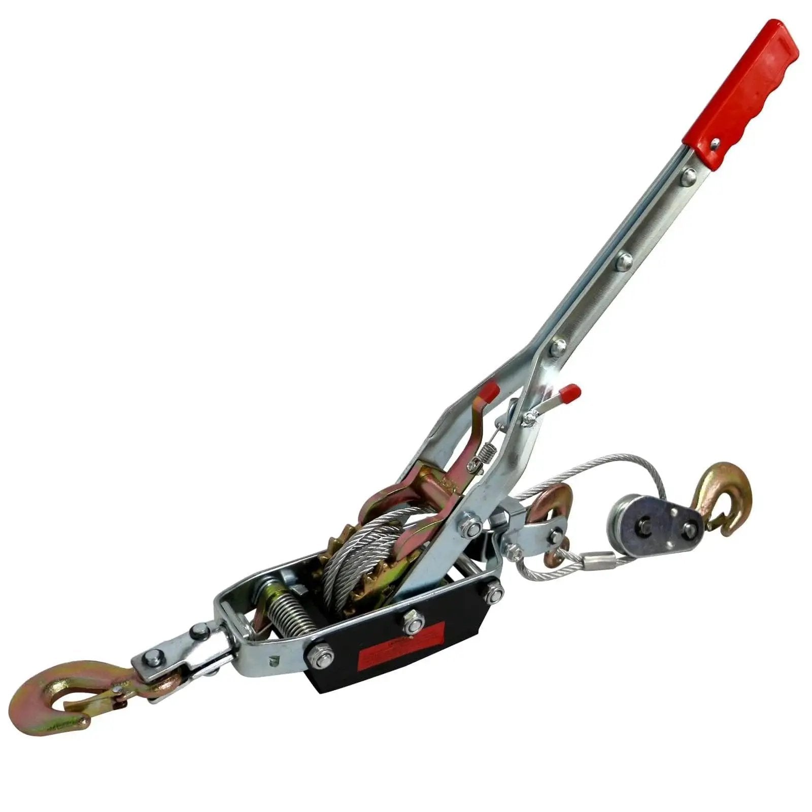 5 Ton Come Along Winch With Dual Gear Ratchet For Vehicle Recovery 12ft Cable, showing metal and red handle, side view