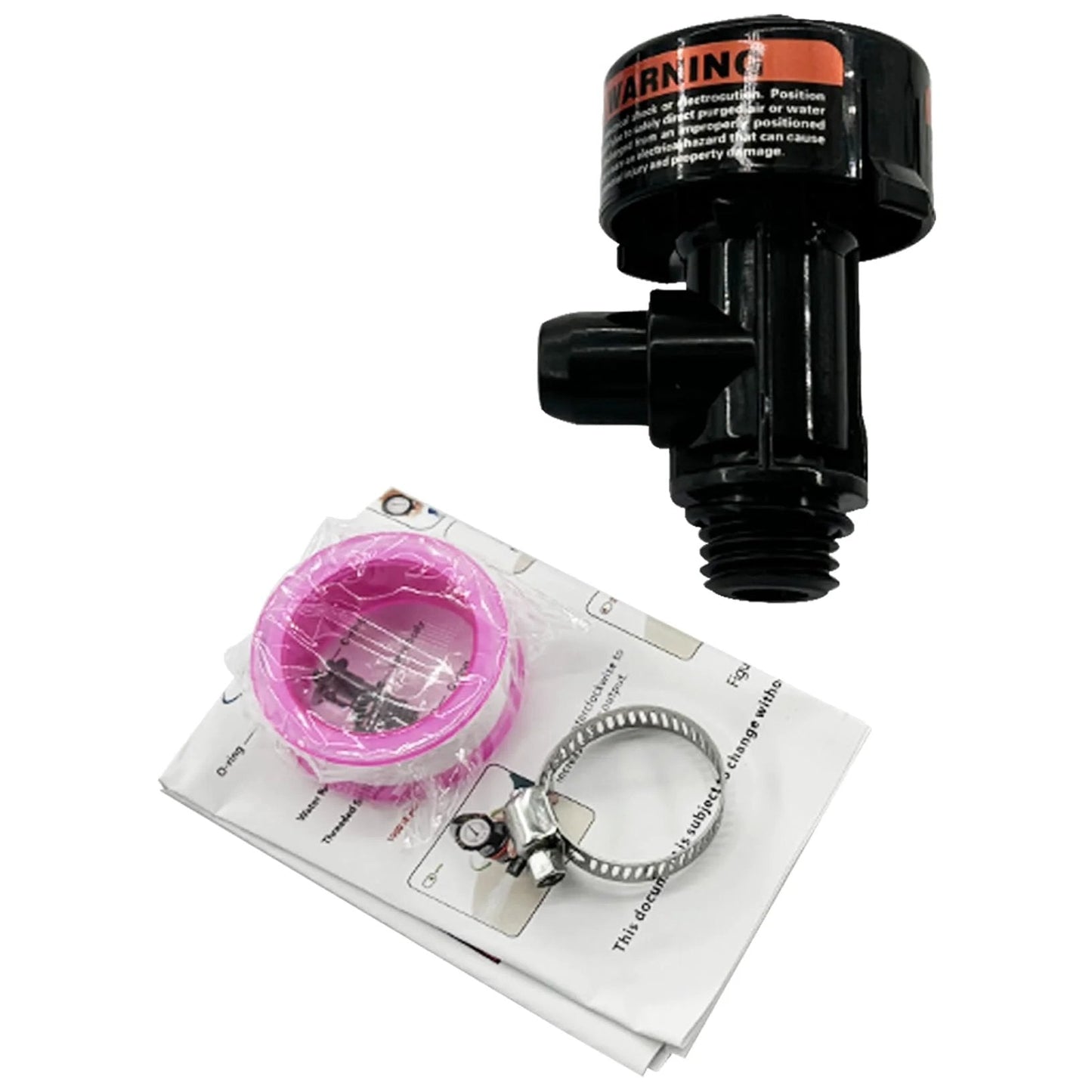 High Flow Manual Relief Valve Air Relief Valve Assembly Replacement For Pool And Spa Filters Quad DE 2000 And 4000 Series No Pressure Gauge Fits FNS SMBW Clean And Clear Spa DE And Other Popular Cartridge And DE Filters, shown with parts and instructions.