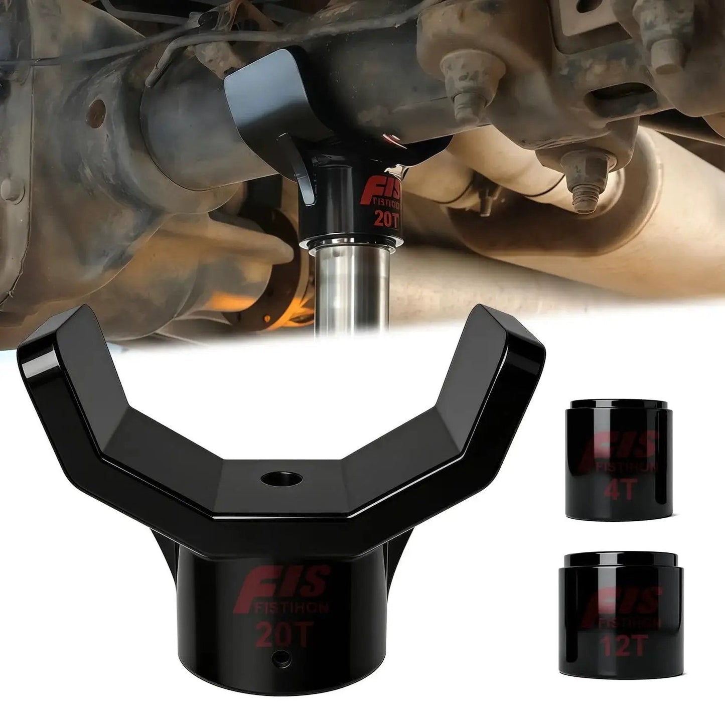 Safe Steel Bottle Jack Adapter With Dual Jack Adapters For Stable Lifting installed under vehicle