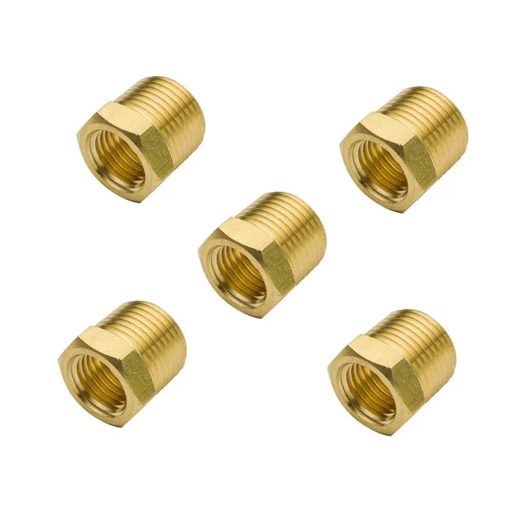 Three Eighth Inch Male NPT To One Quarter Inch Female NPT Brass Reducing Bushing Hex Head Pipe Fitting Pack Of Five For Easy Plumbing Repairs
