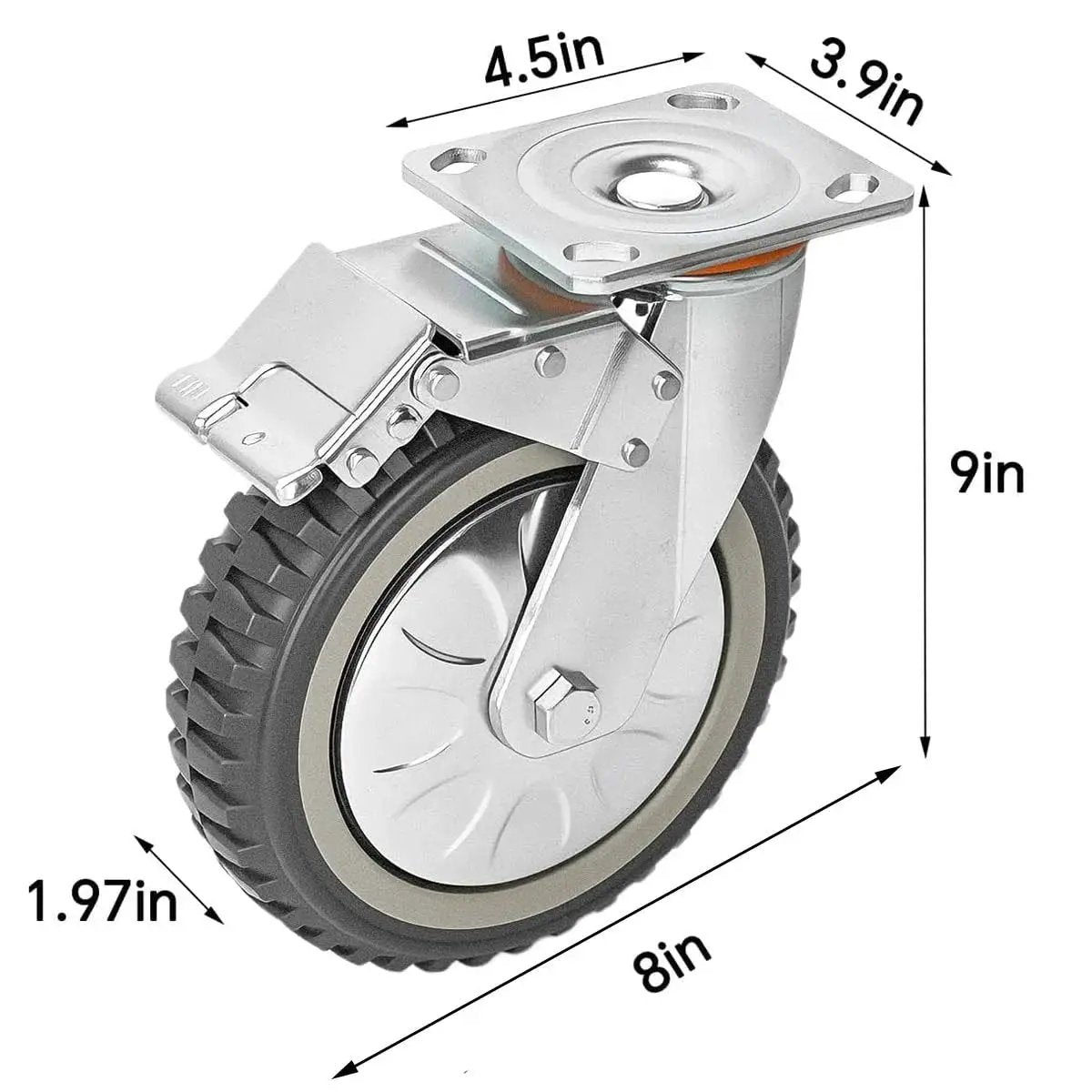 8 Inch Solid Caster Wheels Set Of 4 With Brakes For Heavy Duty Trolleys And Workbenches Non Slip Swivel Castors 1760 Lb Capacity