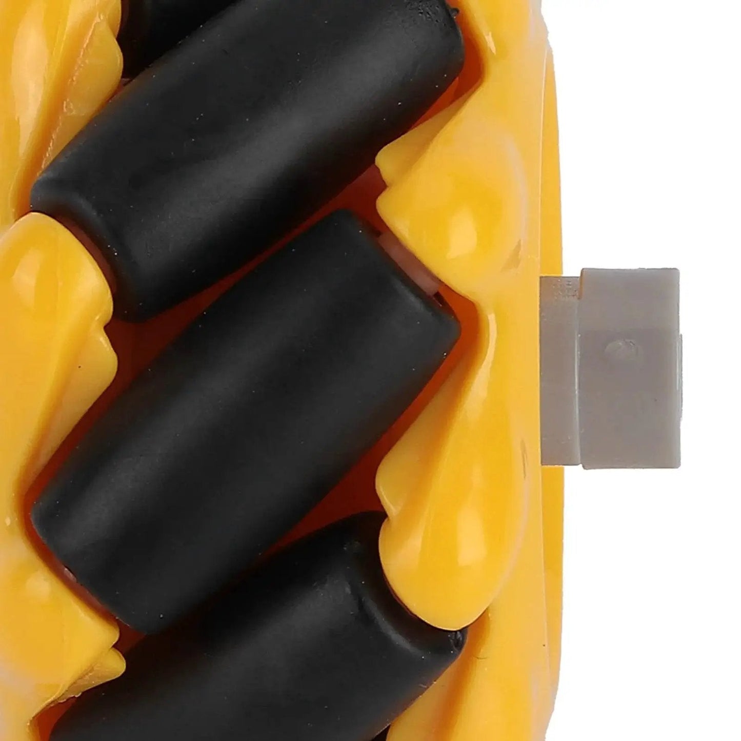 Close-up of Mecanum Wheel For TT Geared Motor Smart Robot Car Parts Accessories DIY Toy Components 48mm Rubber Coated Yellow And Black Wheel