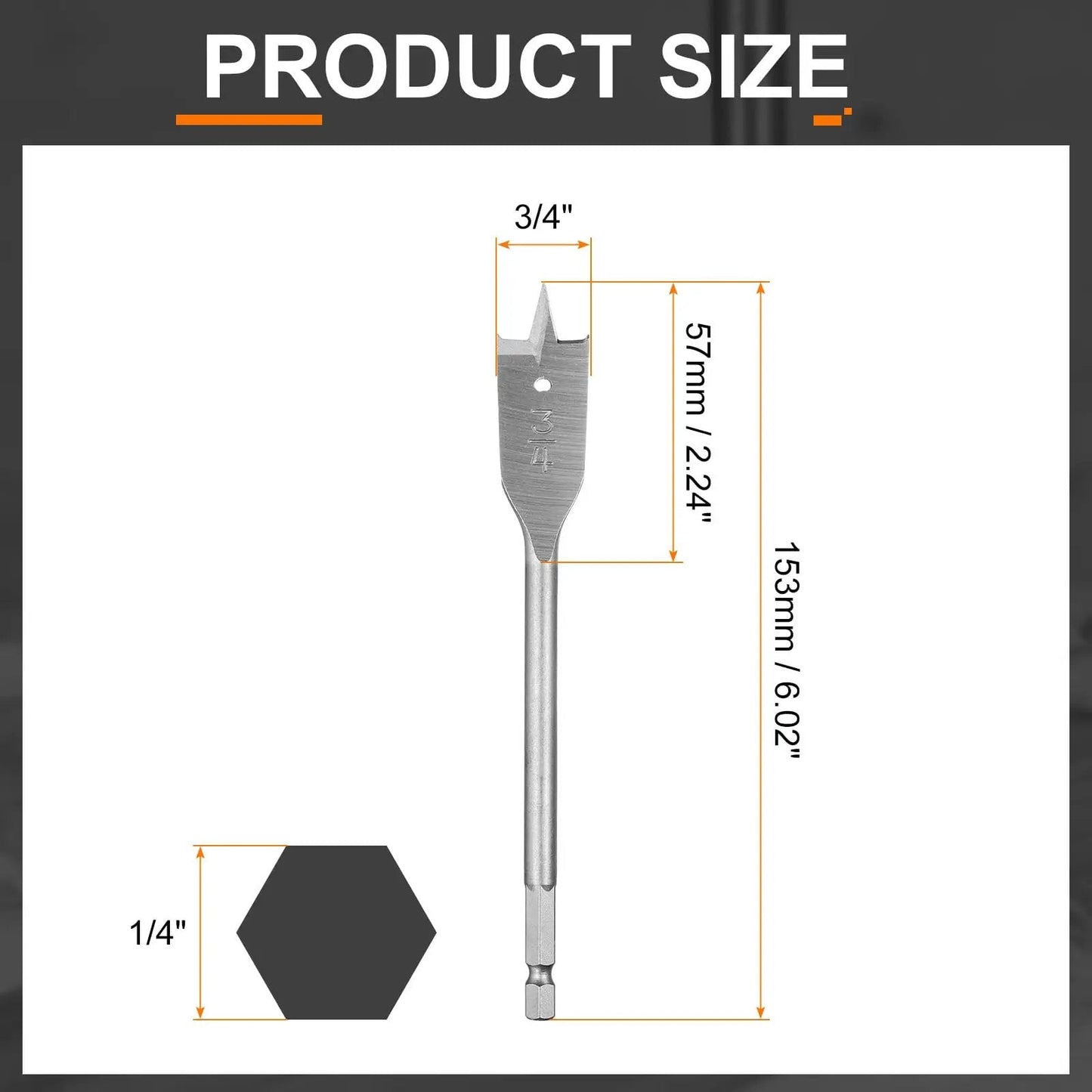 Three Piece Spade Drill Bit Set Three Quarter Inch Paddle Flat Bits For Woodworking With Quick Change One Quarter Inch Hex Shank