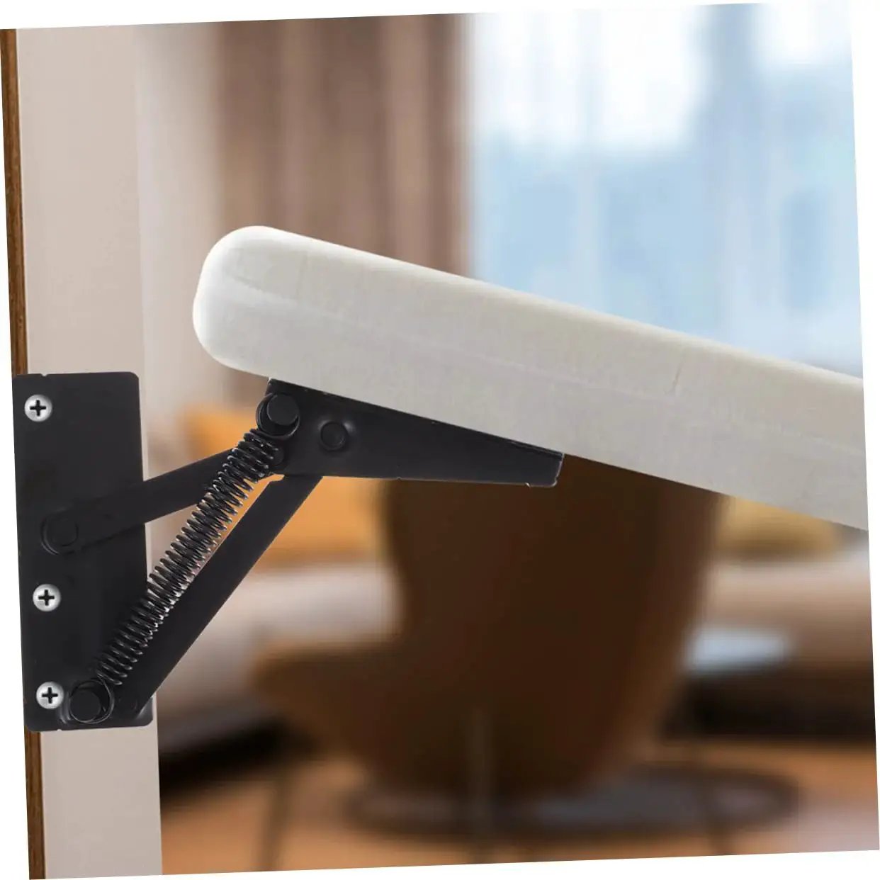 Heavy Duty 2 Pack Folding Hinge Lifting Brackets For Sofas, Beds, And Cabinet Doors With High Load Capacity Foldable Design, No Fuss Easy Install Durable Cold Rolled Steel Versatile Furniture Hardware Built For Daily Use By JECOMPRIS installed on furniture piece in modern living room.